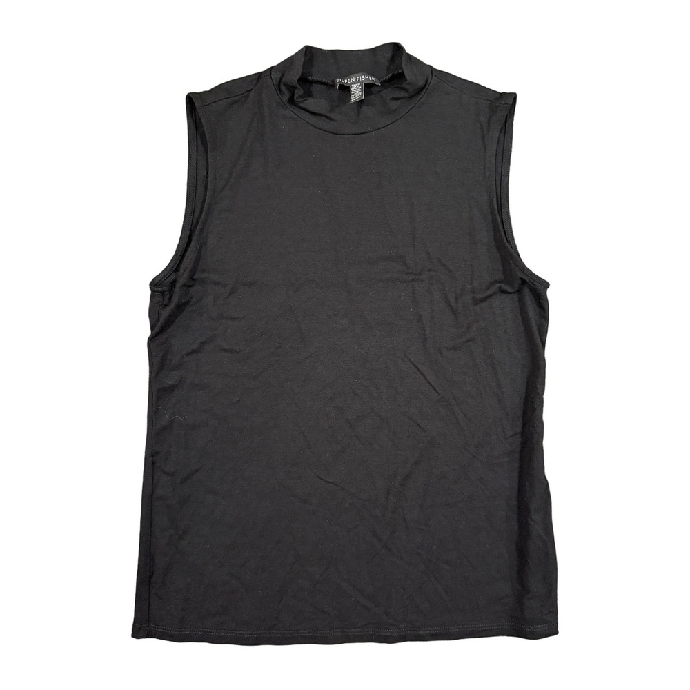 Eileen Fisher Womens XS Black Mock Neck Sleeveless Tank Top Viscose Stretch 2504